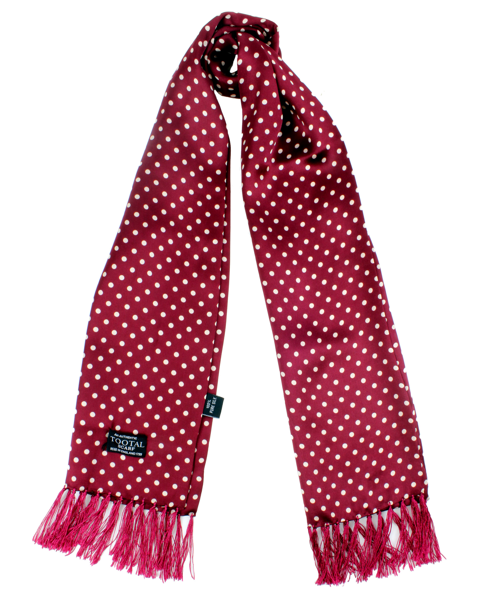 Burgundy Silk Scarf with White Dots